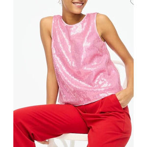 J Crew XL Sequin Shell Top Pink Sparkle Holiday Preppy Sleeveless Lined **Snag